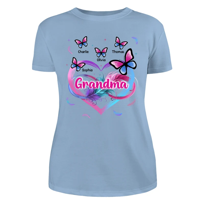 Grandma Mom Pink Blue Heart Infinity Butterflies Personalized Shirt - Image 12