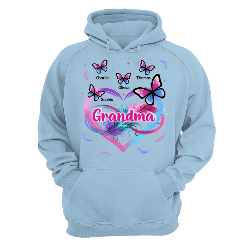 Grandma Mom Pink Blue Heart Infinity Butterflies Personalized Shirt - Image 16