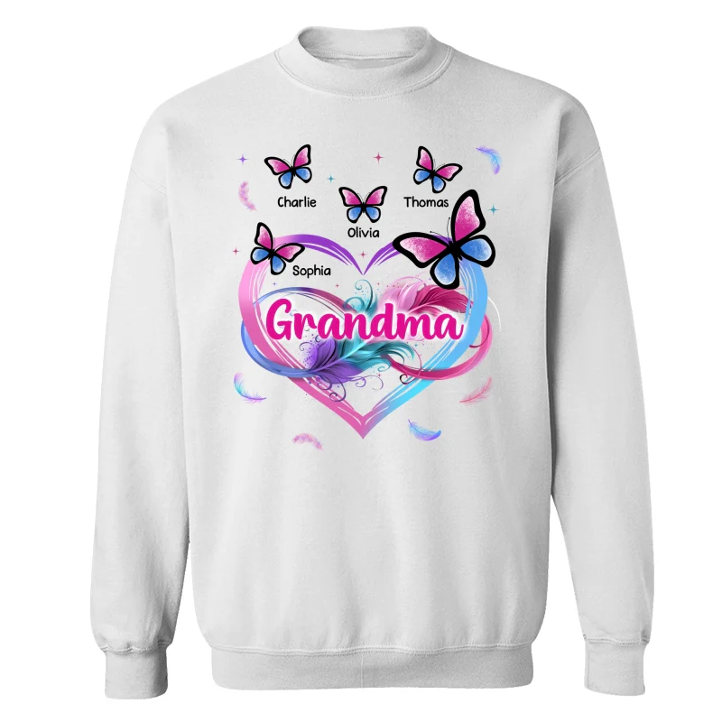 Grandma Mom Pink Blue Heart Infinity Butterflies Personalized Shirt - Image 17