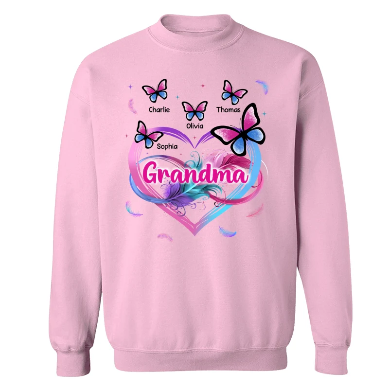 Grandma Mom Pink Blue Heart Infinity Butterflies Personalized Shirt - Image 19