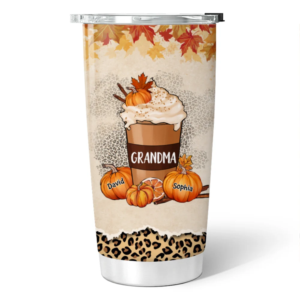 Grandma Pumpkin Spice Latte And Pumpkids Fall Season Personalized Tumbler - Image 7