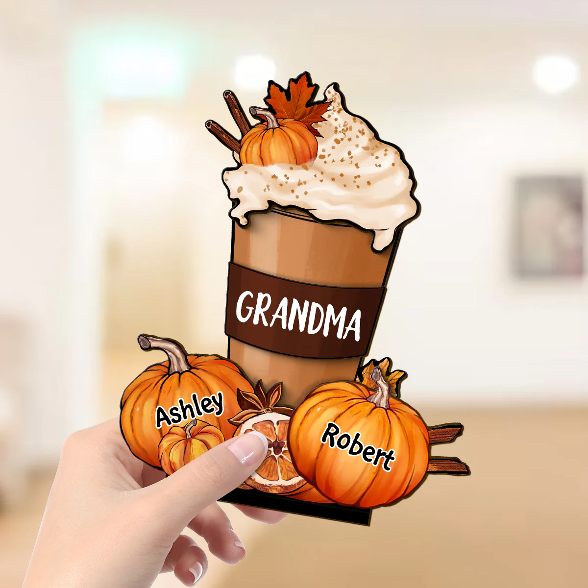 Grandma Mom Pumpkin Spice Latte Personalized 2-Layer Standing Wooden Plaque, Fall Season Gift For Grandma - Image 3