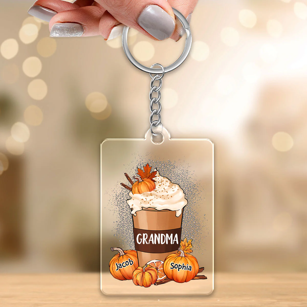 Grandma Mom Pumpkin Spice Latte Personalized Acrylic Keychain - Image 3