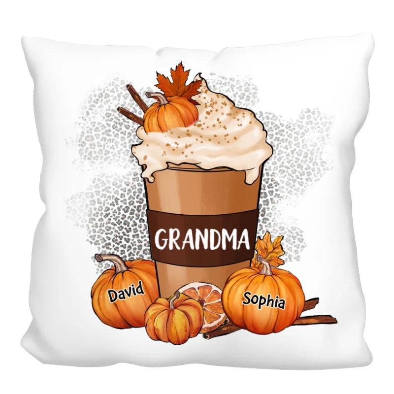 Grandma Mom Pumpkin Spice Latte Personalized Pillow - Image 4