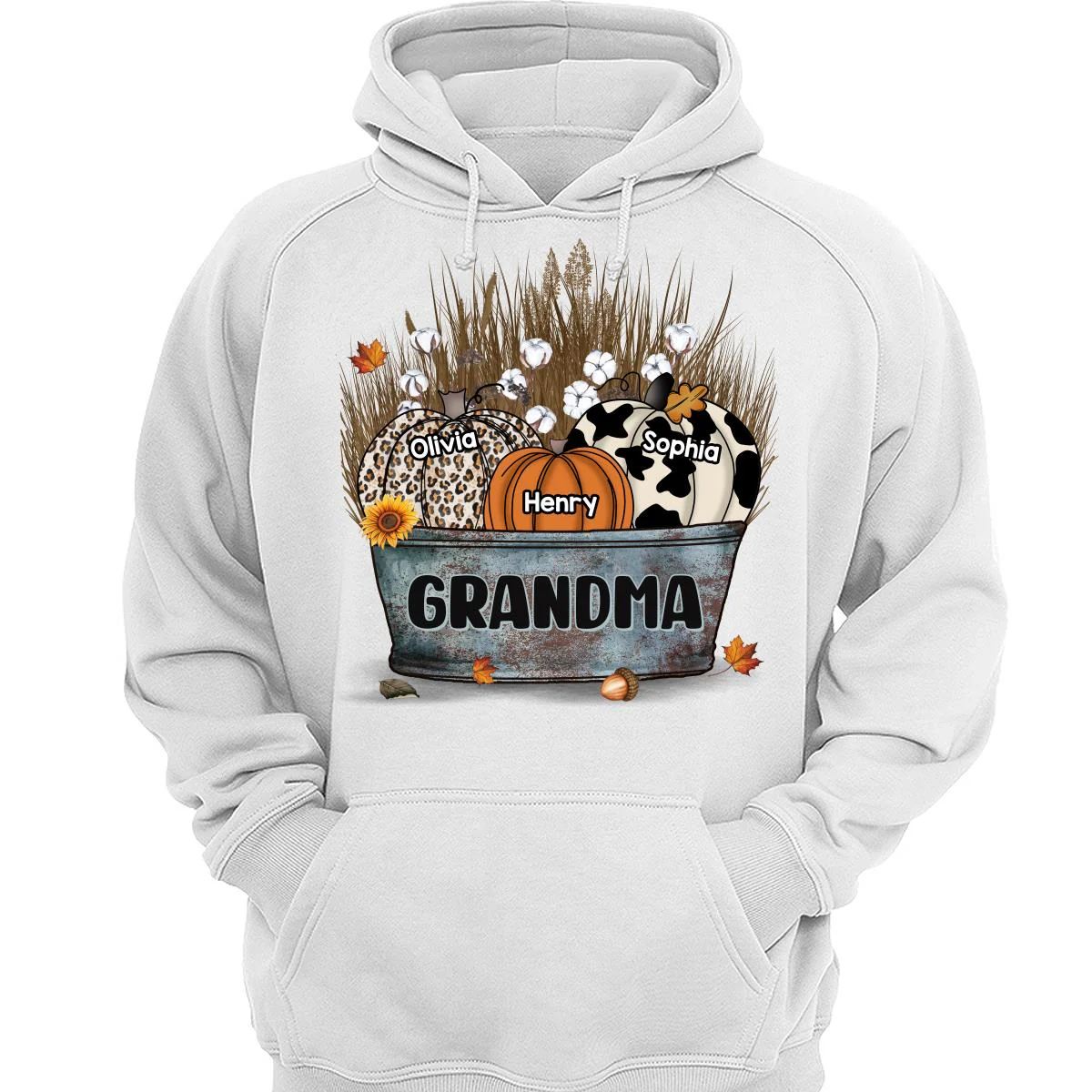 Grandma Mom Pumpkins In Bucket Fall Season Personalized Shirt - Image 3
