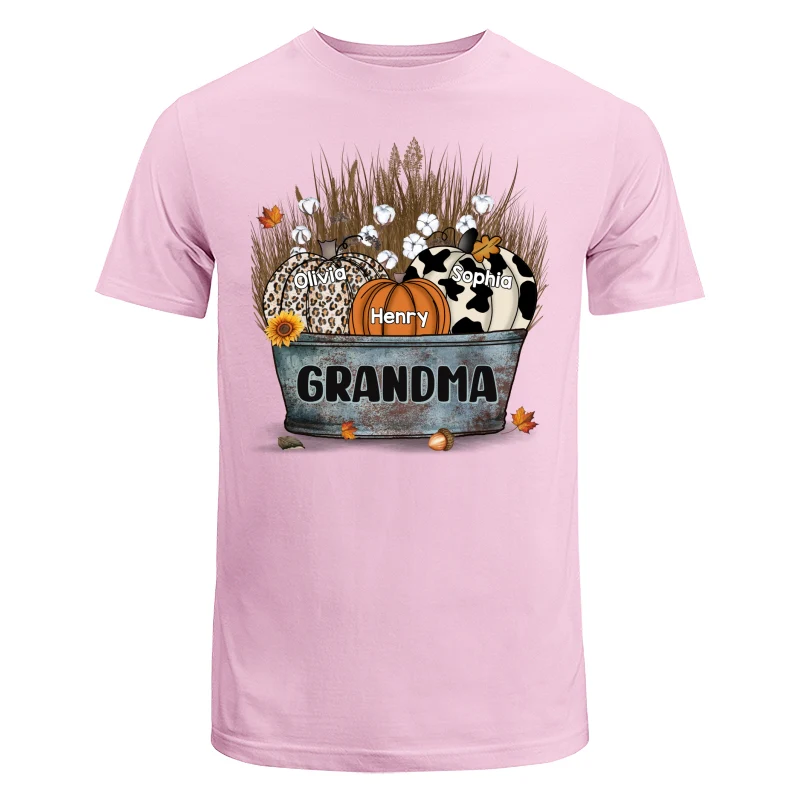 Grandma Mom Pumpkins In Bucket Fall Season Personalized Shirt - Image 7
