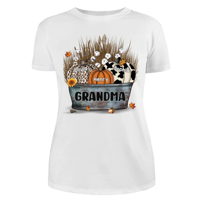 Grandma Mom Pumpkins In Bucket Fall Season Personalized Shirt - Image 9