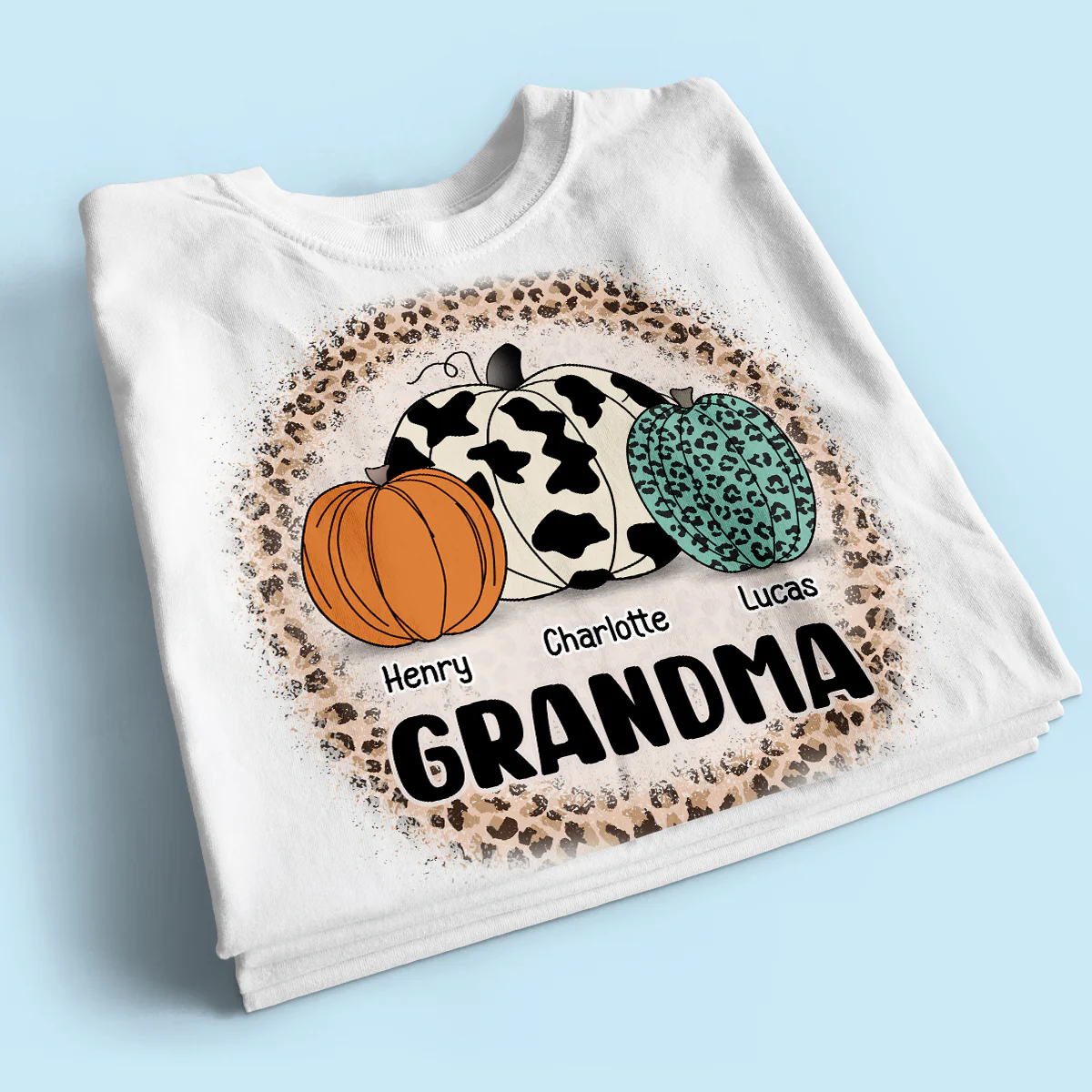Grandma Mom Pumpkins Leopard Pattern Personalized Shirt - Image 2