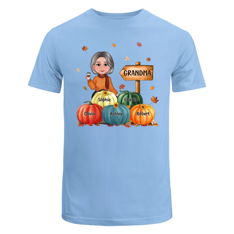 Grandma Mom Sitting In Pumpkin Patch Personalized Shirt - Image 8