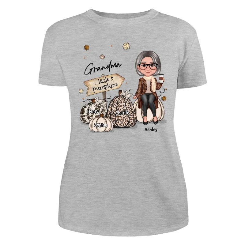 Grandma Mom Sitting On Animal Prints Patterned Pumpkins Fall Season Personalized Shirt - Image 10