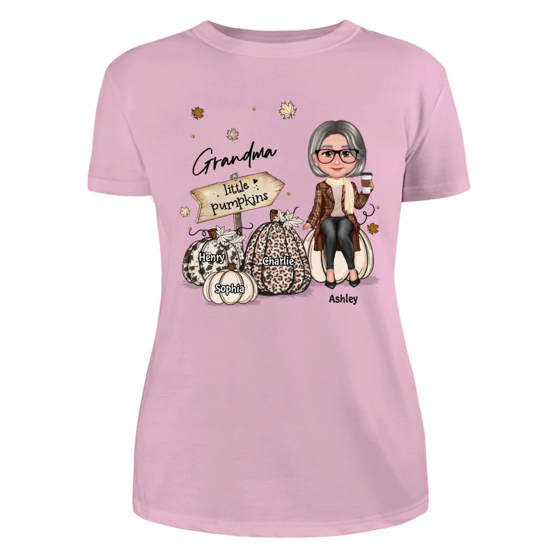 Grandma Mom Sitting On Animal Prints Patterned Pumpkins Fall Season Personalized Shirt - Image 11