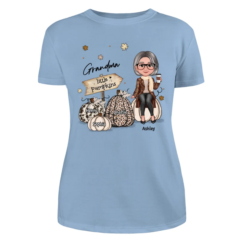 Grandma Mom Sitting On Animal Prints Patterned Pumpkins Fall Season Personalized Shirt - Image 12