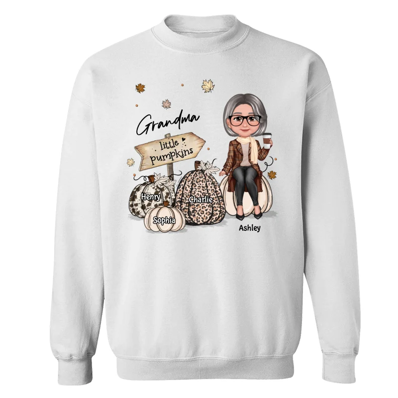 Grandma Mom Sitting On Animal Prints Patterned Pumpkins Fall Season Personalized Shirt - Image 17