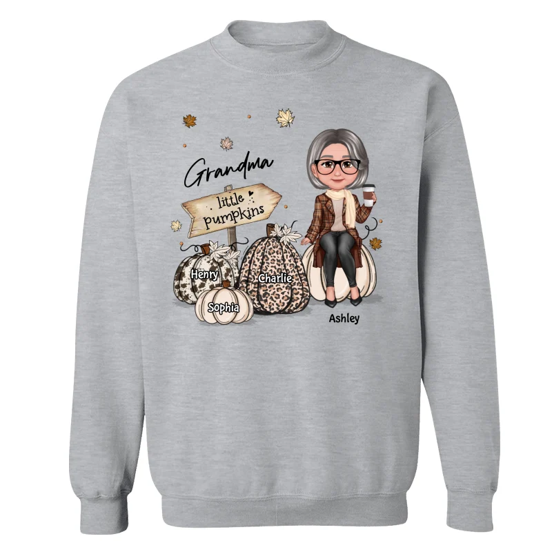 Grandma Mom Sitting On Animal Prints Patterned Pumpkins Fall Season Personalized Shirt - Image 18