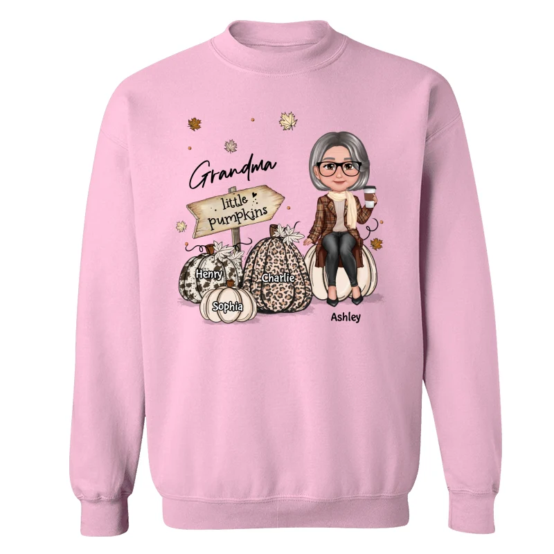Grandma Mom Sitting On Animal Prints Patterned Pumpkins Fall Season Personalized Shirt - Image 19