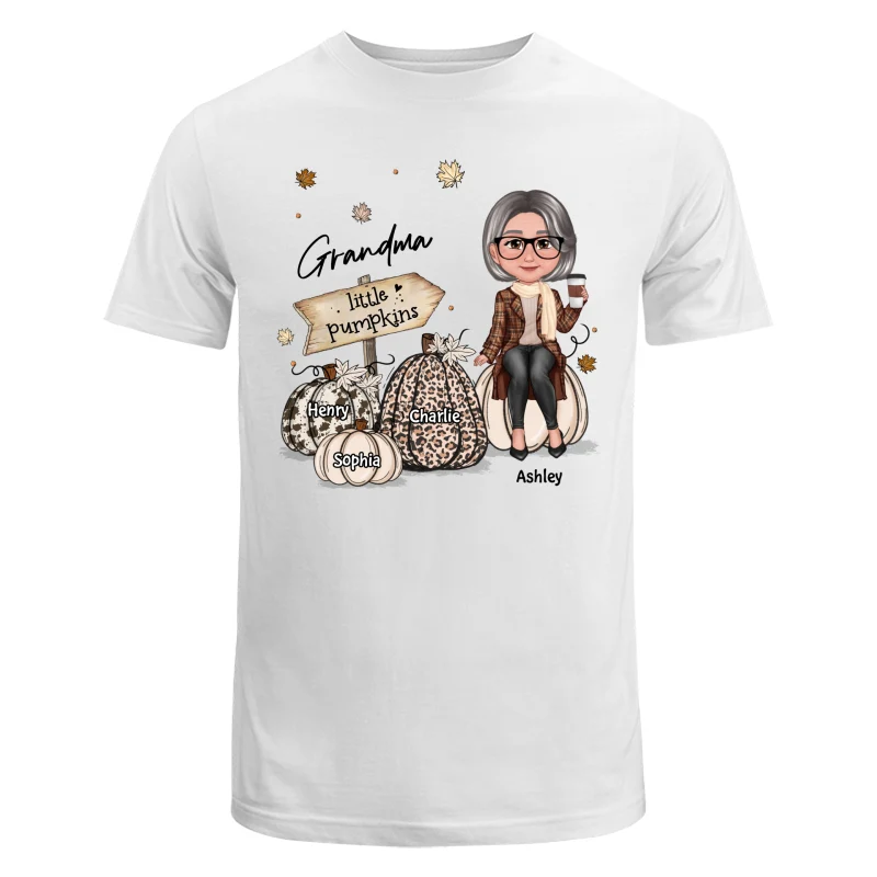 Grandma Mom Sitting On Animal Prints Patterned Pumpkins Fall Season Personalized Shirt - Image 5