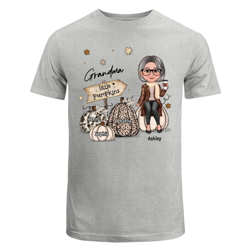 Grandma Mom Sitting On Animal Prints Patterned Pumpkins Fall Season Personalized Shirt - Image 6