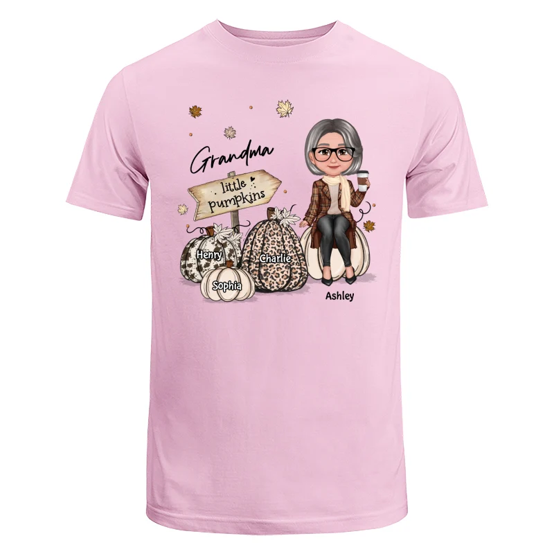 Grandma Mom Sitting On Animal Prints Patterned Pumpkins Fall Season Personalized Shirt - Image 7