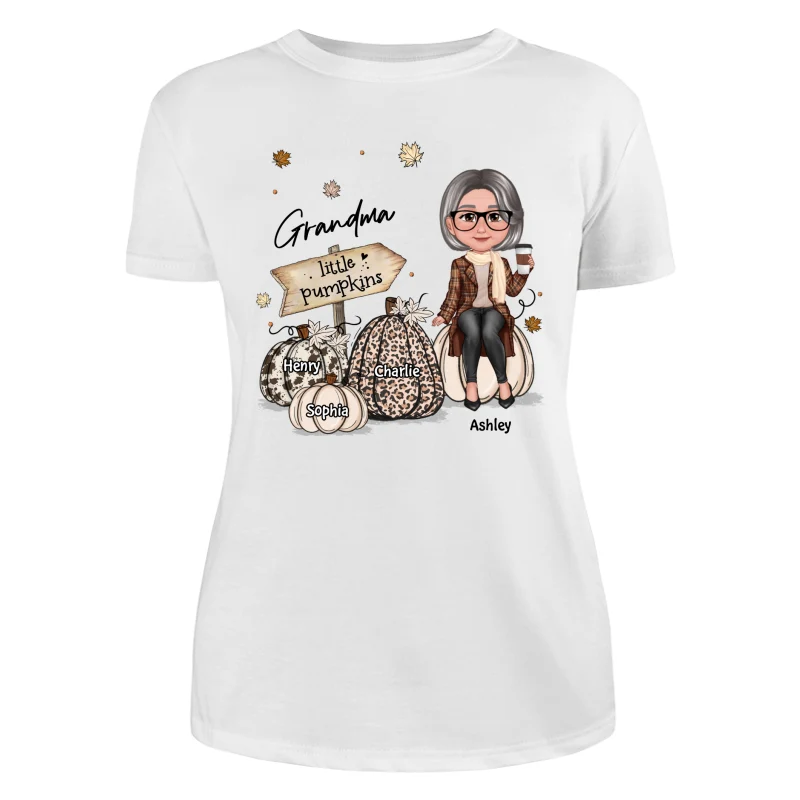 Grandma Mom Sitting On Animal Prints Patterned Pumpkins Fall Season Personalized Shirt - Image 9