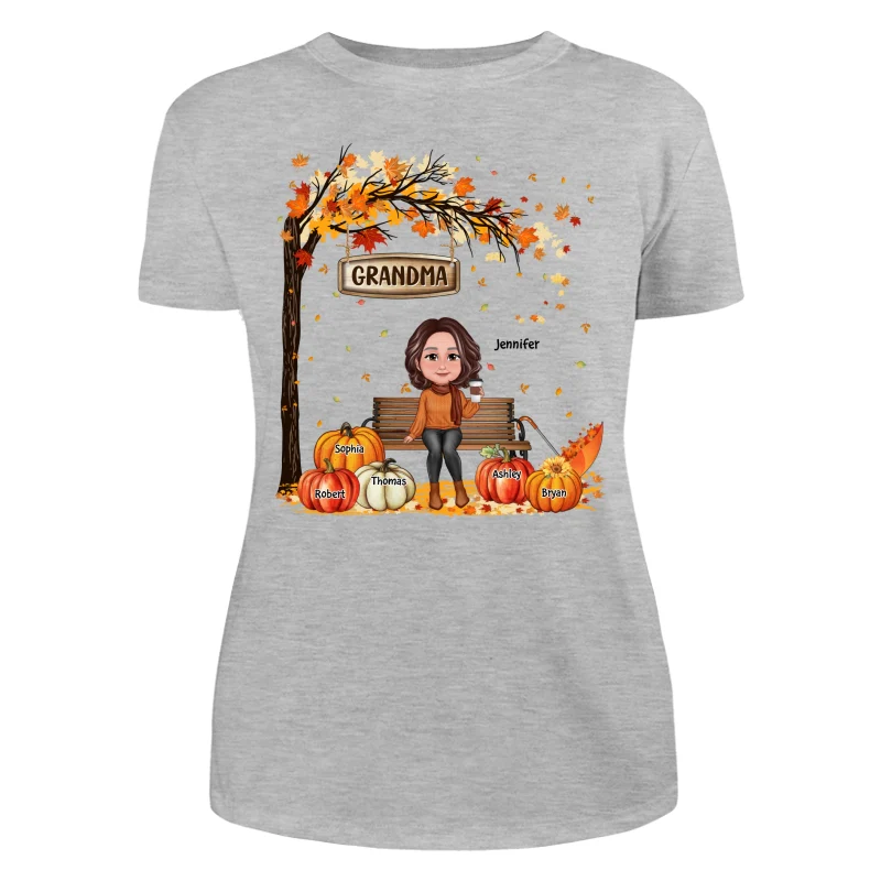 Grandma Mom Sitting On Bench Under Tree Fall Season Personalized Shirt - Image 10