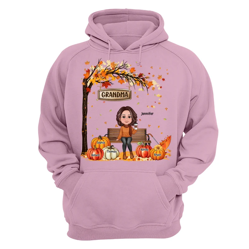 Grandma Mom Sitting On Bench Under Tree Fall Season Personalized Shirt - Image 15