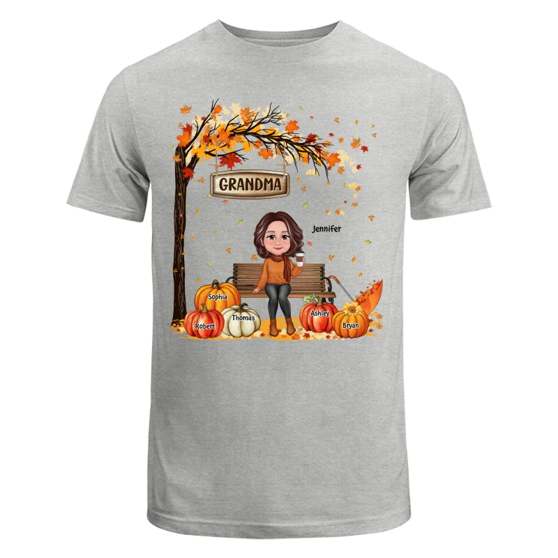 Grandma Mom Sitting On Bench Under Tree Fall Season Personalized Shirt - Image 6