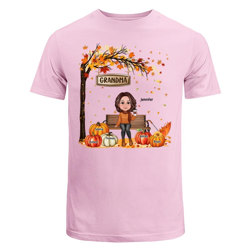 Grandma Mom Sitting On Bench Under Tree Fall Season Personalized Shirt - Image 7