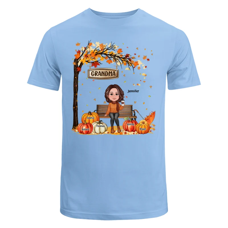 Grandma Mom Sitting On Bench Under Tree Fall Season Personalized Shirt - Image 8