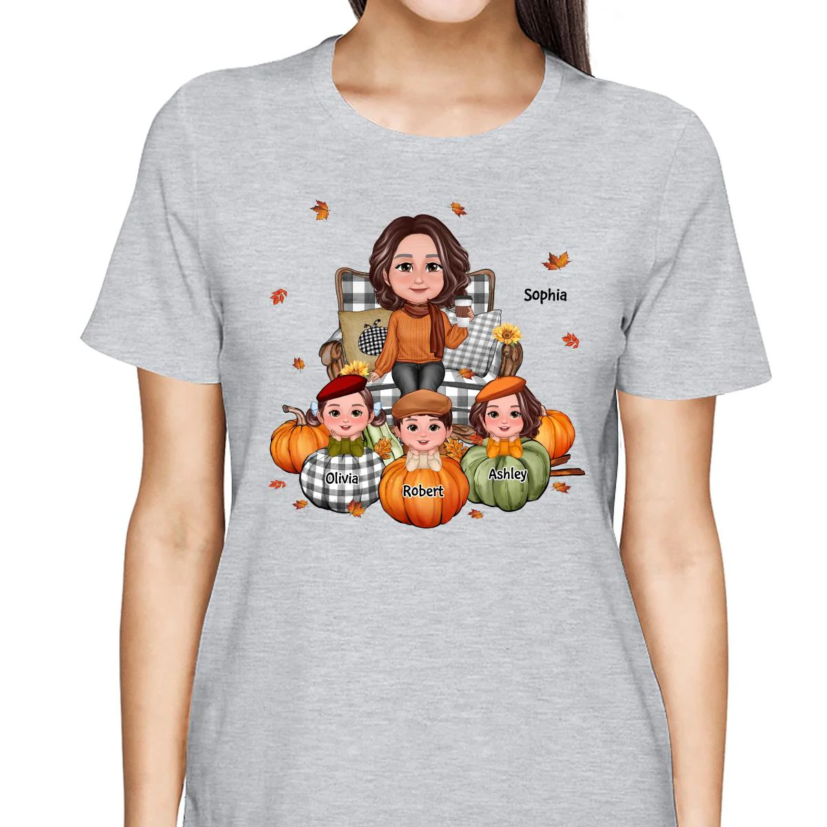Fall Season Grandma And Kids Pumpkins Personalized Shirt - Image 2