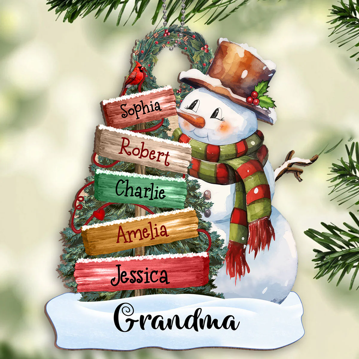 Grandma Mom Snowman Christmas Sign Personalized Wooden Ornament - Image 2