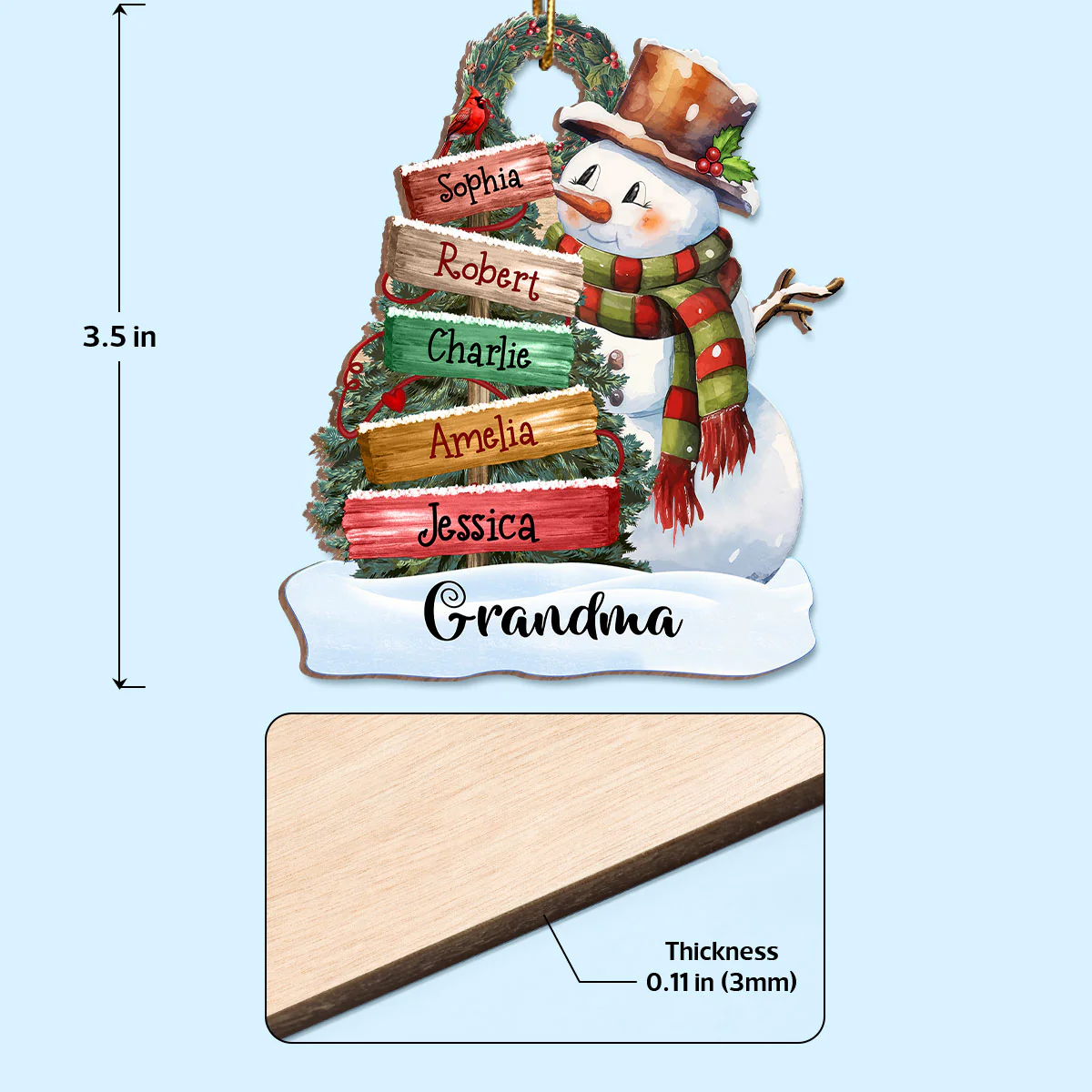 Grandma Mom Snowman Christmas Sign Personalized Wooden Ornament - Image 4
