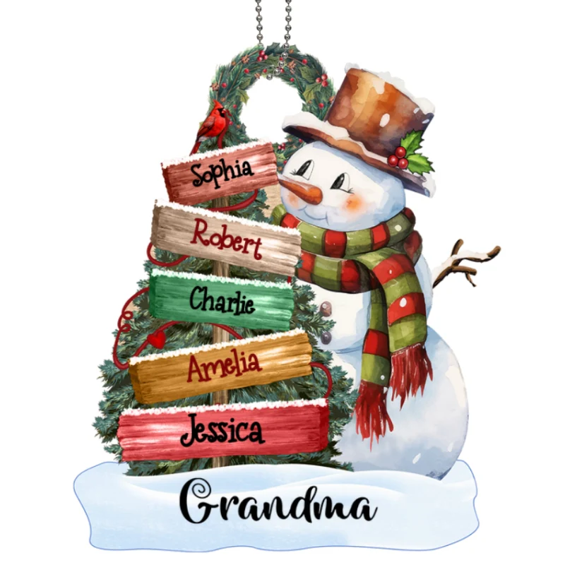 Grandma Mom Snowman Christmas Sign Personalized Wooden Ornament - Image 5
