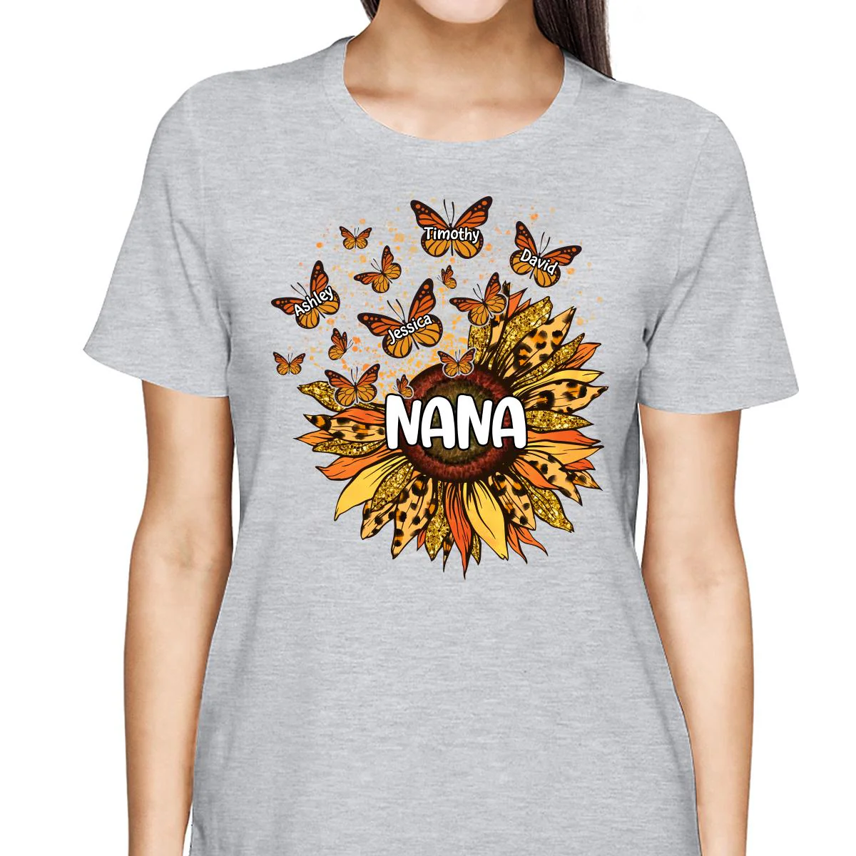 Grandma Mom Sunflower Butterflies Fall Season Personalized Shirt - Image 2