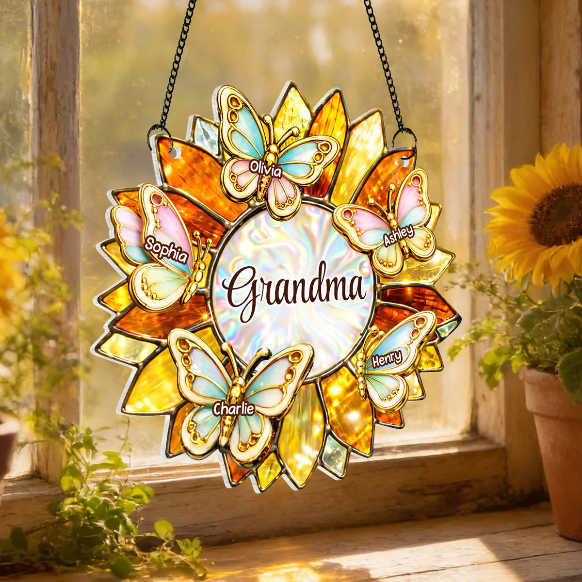 Grandma Mom Sunflower Butterfly - Personalized Suncatcher - Heartfelt Mother's Day Gift for Her - Image 4