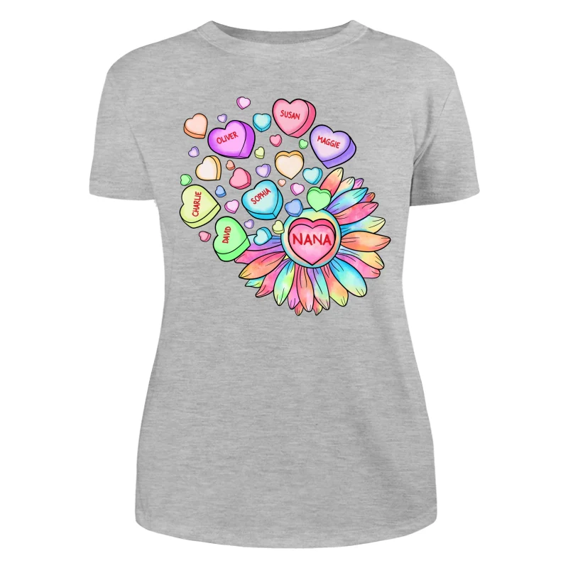 Grandma Mom Sunflower Candy Hearts Personalized Shirt - Image 10