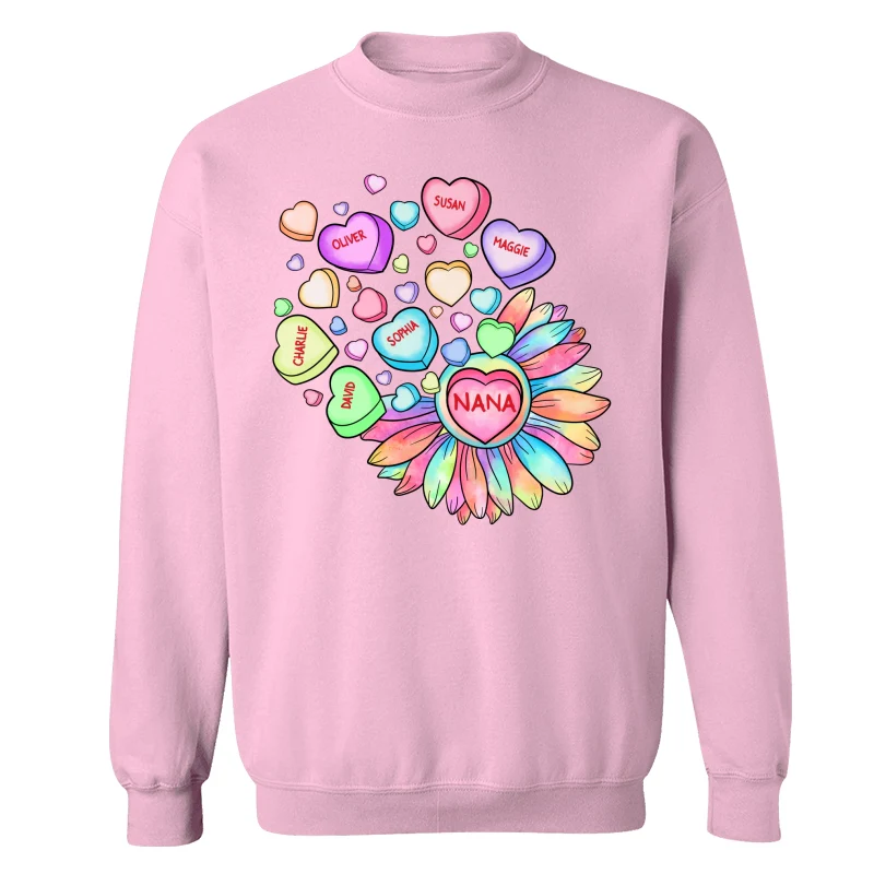 Grandma Mom Sunflower Candy Hearts Personalized Shirt - Image 19