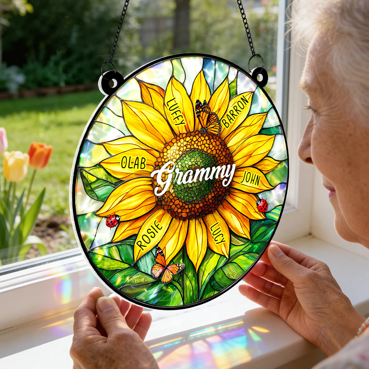 Grandma Mom Sunflower Custom Kids Names - Personalized Suncatcher - Mother's Day Gift for Grandma, Mom, Wife - Image 2