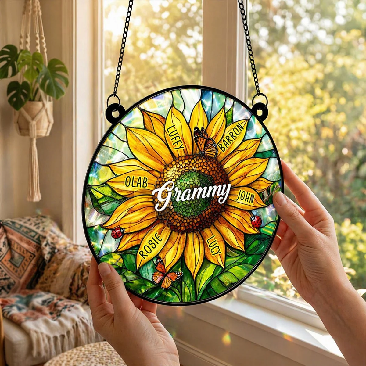 Grandma Mom Sunflower Custom Kids Names - Personalized Suncatcher - Mother's Day Gift for Grandma, Mom, Wife - Image 3