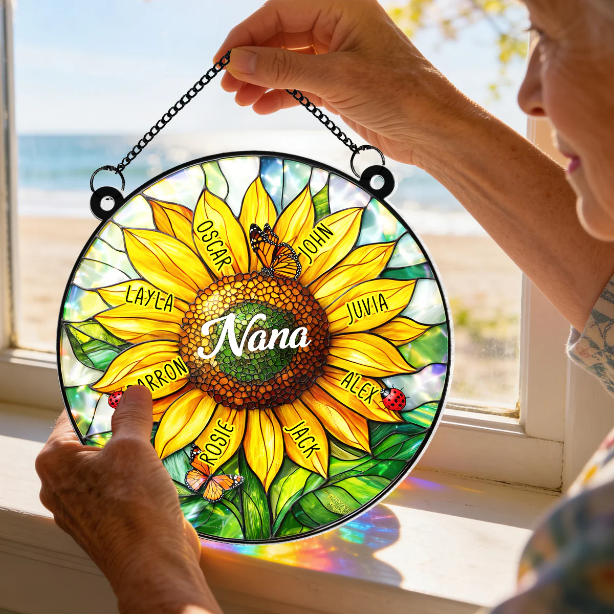 Grandma Mom Sunflower Custom Kids Names - Personalized Suncatcher - Mother's Day Gift for Grandma, Mom, Wife - Image 4