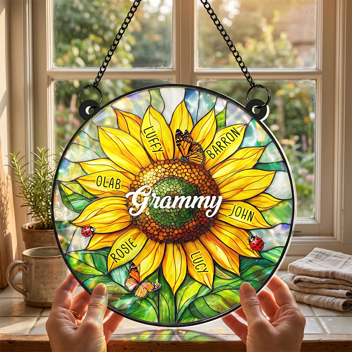 Grandma Mom Sunflower Custom Kids Names - Personalized Suncatcher - Mother's Day Gift for Grandma, Mom, Wife - Image 6