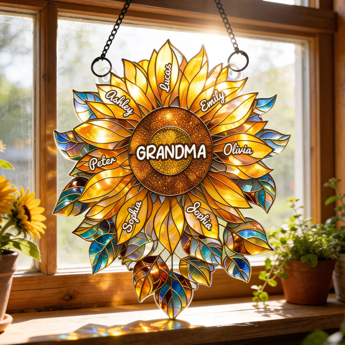 Grandma Mom Sunflower with Kids Names - Personalized Acrylic Suncatcher - Mother's Day Gift for Her - Image 6