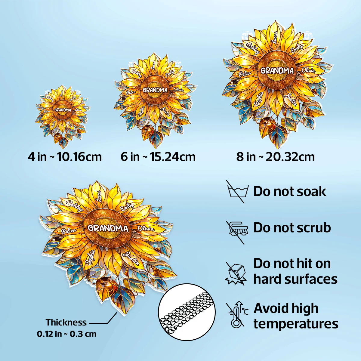 Grandma Mom Sunflower with Kids Names - Personalized Acrylic Suncatcher - Mother's Day Gift for Her - Image 7