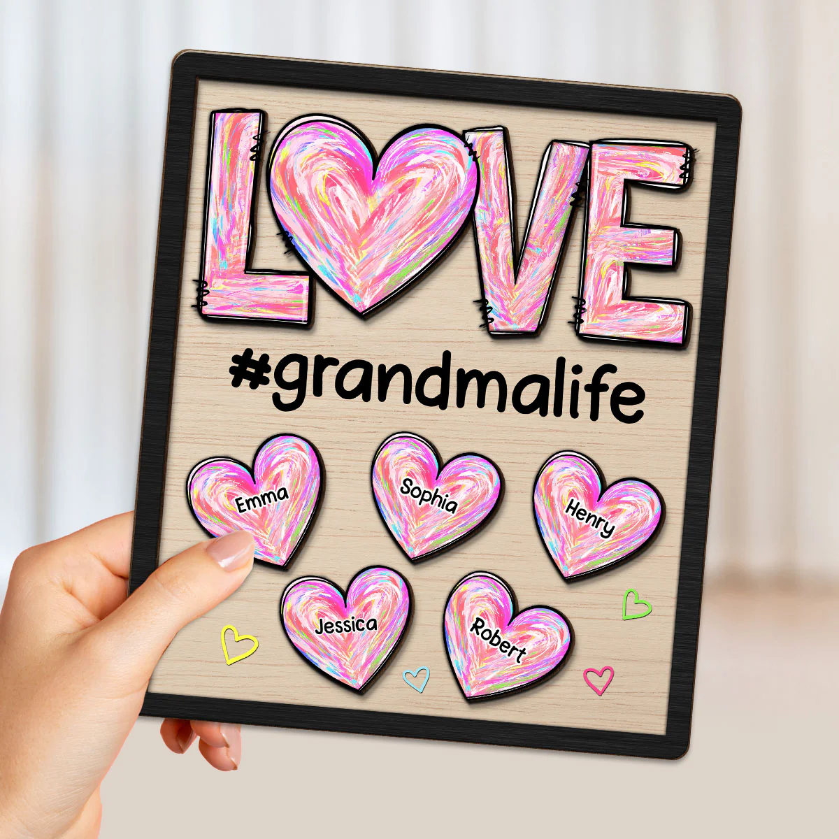 Grandma Mom Sweet Pink Hearts Personalized 2-layer Wooden Plaque - Image 4