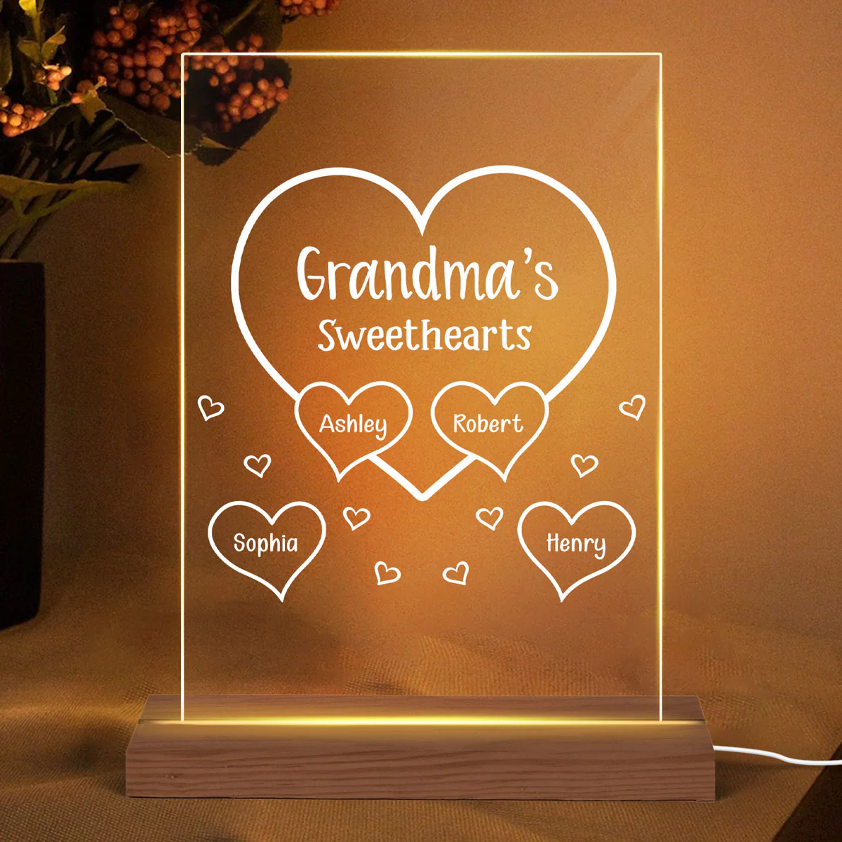 Grandma Mom Sweetheart Personalized Plaque LED Night Light