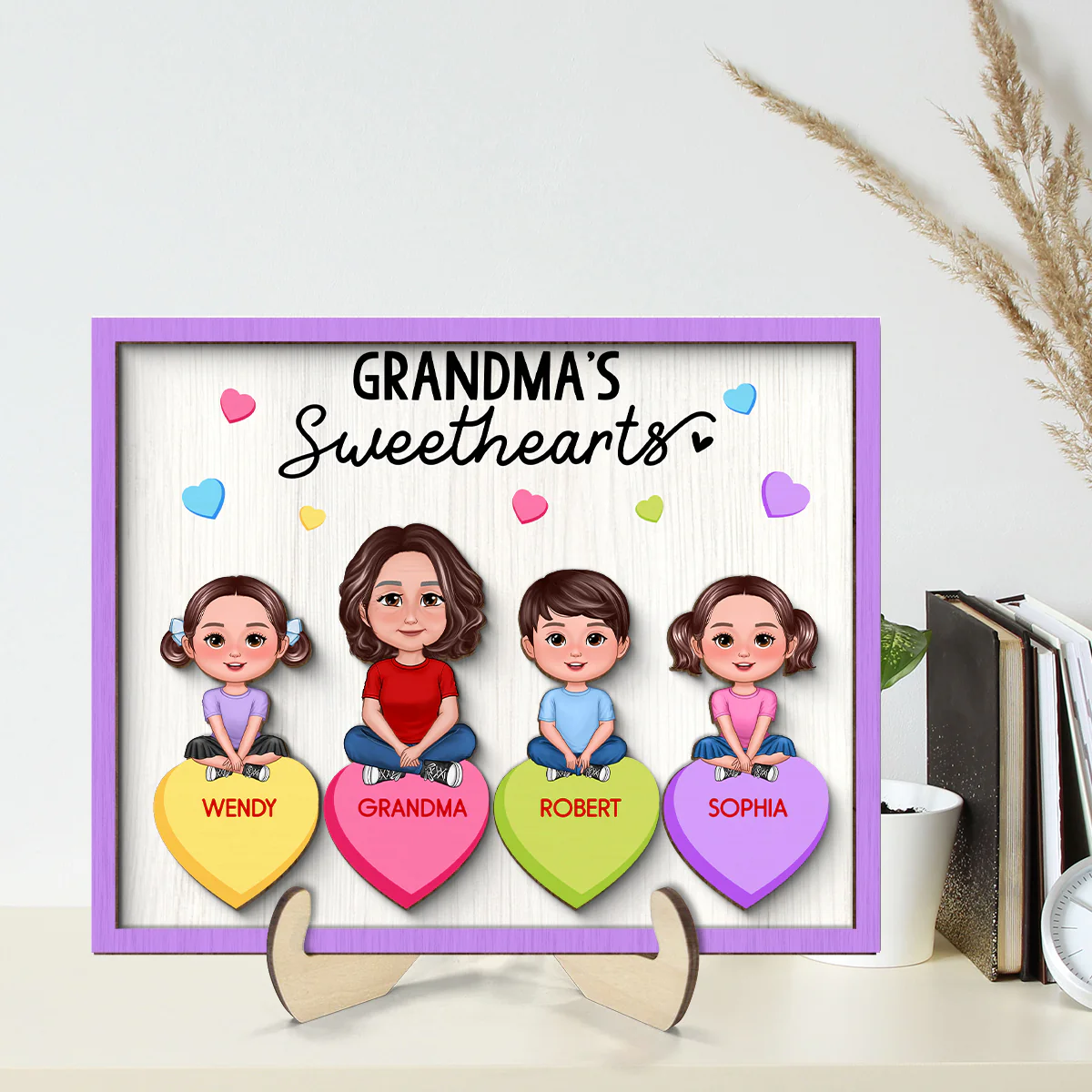 Grandma Mom Sweethearts Conversation Hearts Personalized 2-Layer Wooden Plaque - Image 2