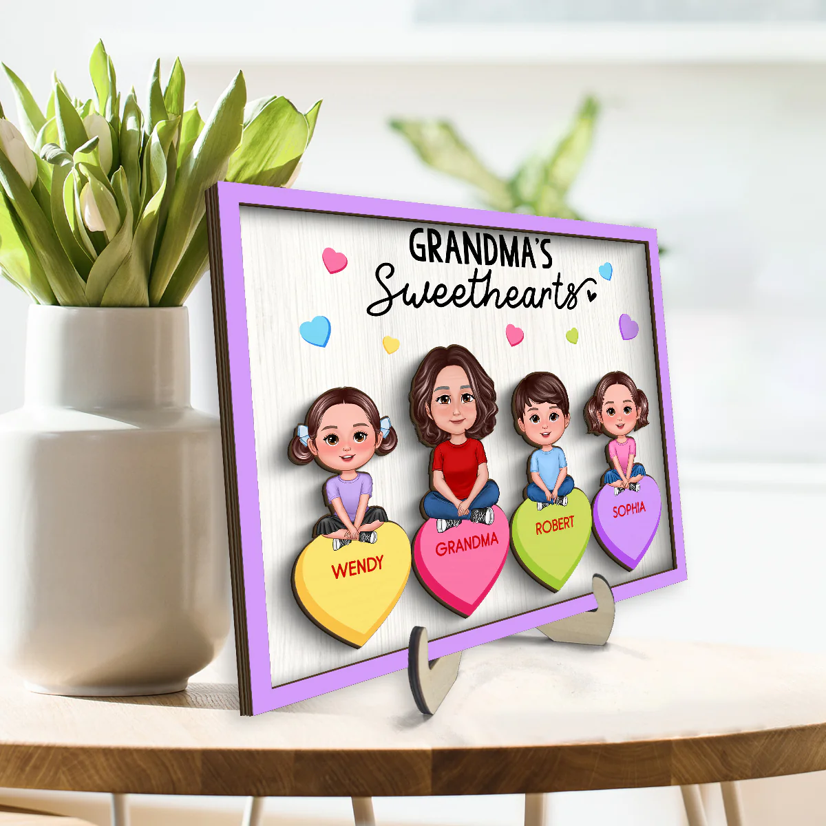Grandma Mom Sweethearts Conversation Hearts Personalized 2-Layer Wooden Plaque - Image 3