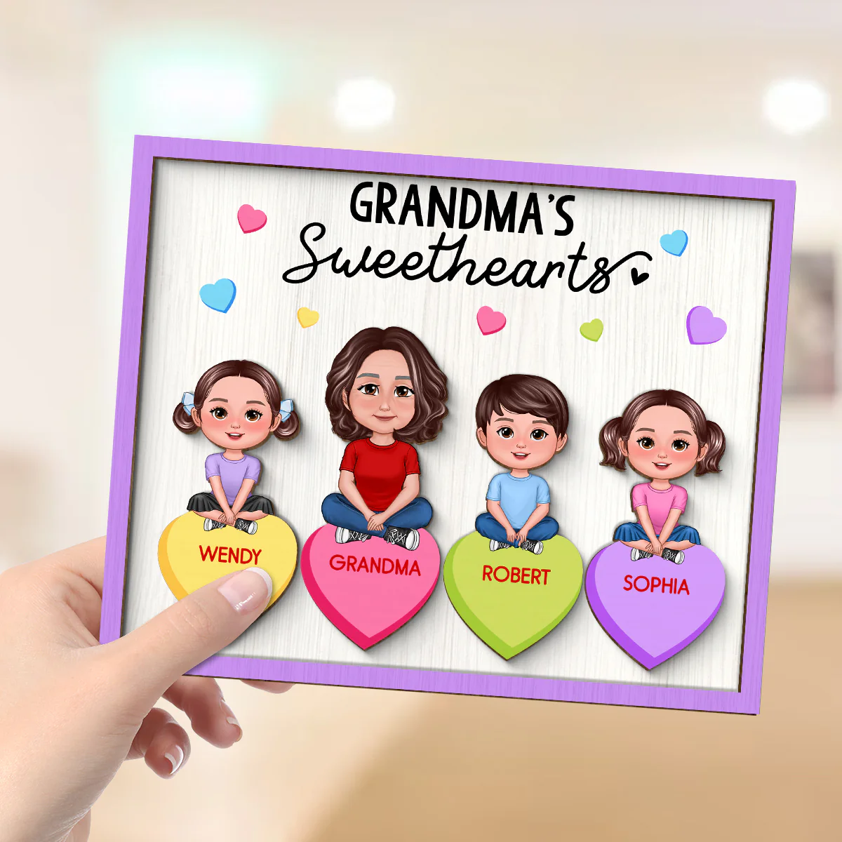 Grandma Mom Sweethearts Conversation Hearts Personalized 2-Layer Wooden Plaque - Image 4