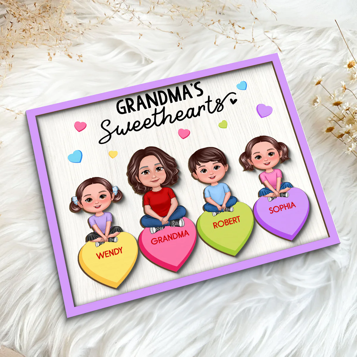 Grandma Mom Sweethearts Conversation Hearts Personalized 2-Layer Wooden Plaque - Image 5