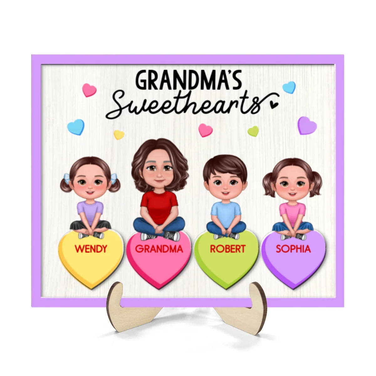 Grandma Mom Sweethearts Conversation Hearts Personalized 2-Layer Wooden Plaque - Image 8