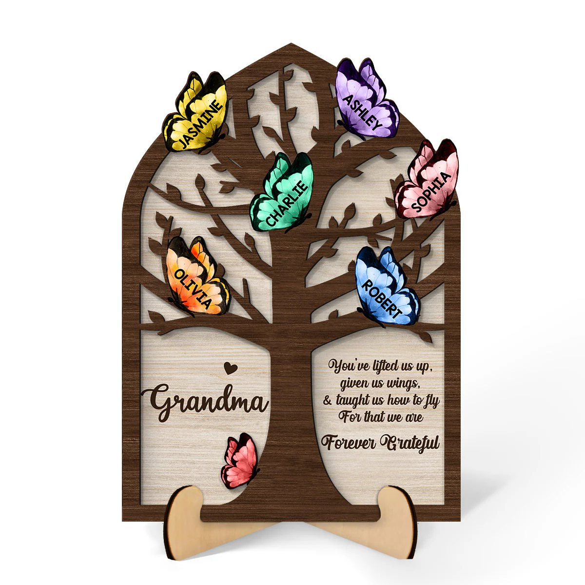 Grandma Mom Tree Butterflies Personalized 2-layer Wooden Plaque